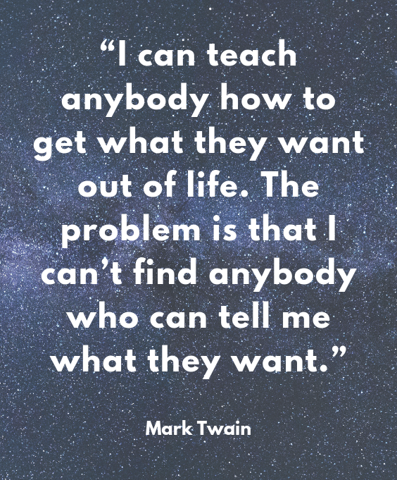 Mark Twain quote with meanings about  knowing what you want