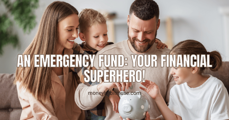 Happy family saving emergency fund together when broke