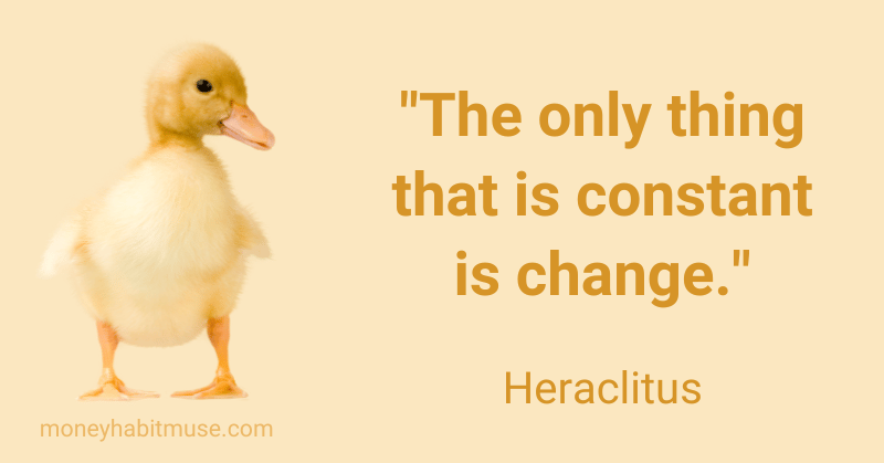 Cute yellow duckling and Heraclitus quote about change being constant.