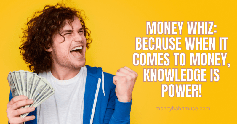 Man holding money with big smile symbolising becoming money whiz through learning when broke