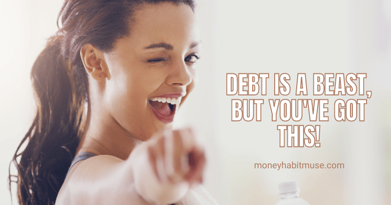 A woman pointing a finger at you implying "you've got this" representing the importance of debt management when broke