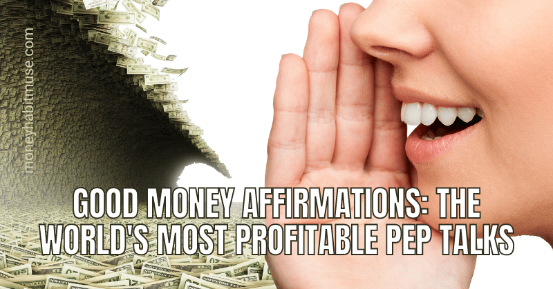 Woman talking and attracting money wave towards her, representing the effect of good money affirmations