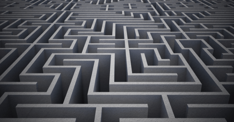 A dark maze represents negative self-talk, with each turning point labeled with a negative self-talk example.