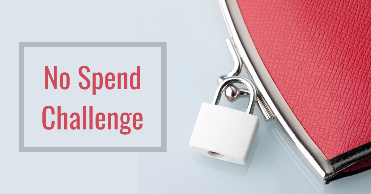 Padlocked wallet and text No Spend Challenge, demonstrating the concept of No Spend Challenge