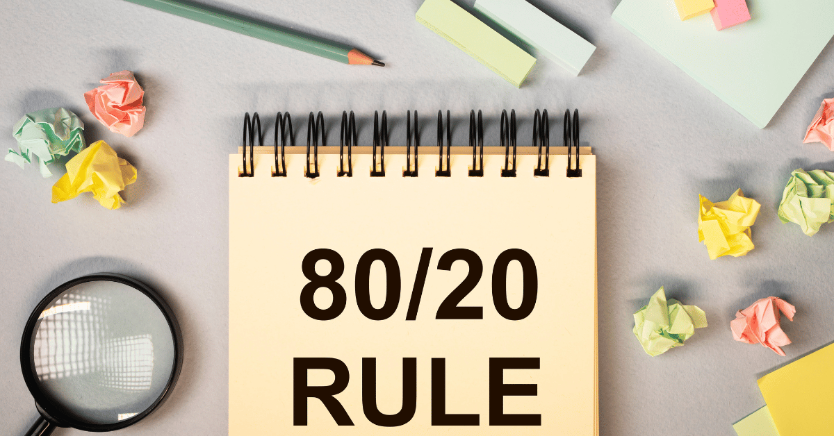 Text image 80/20 RULE, representing the concept of 80 20 rule examples